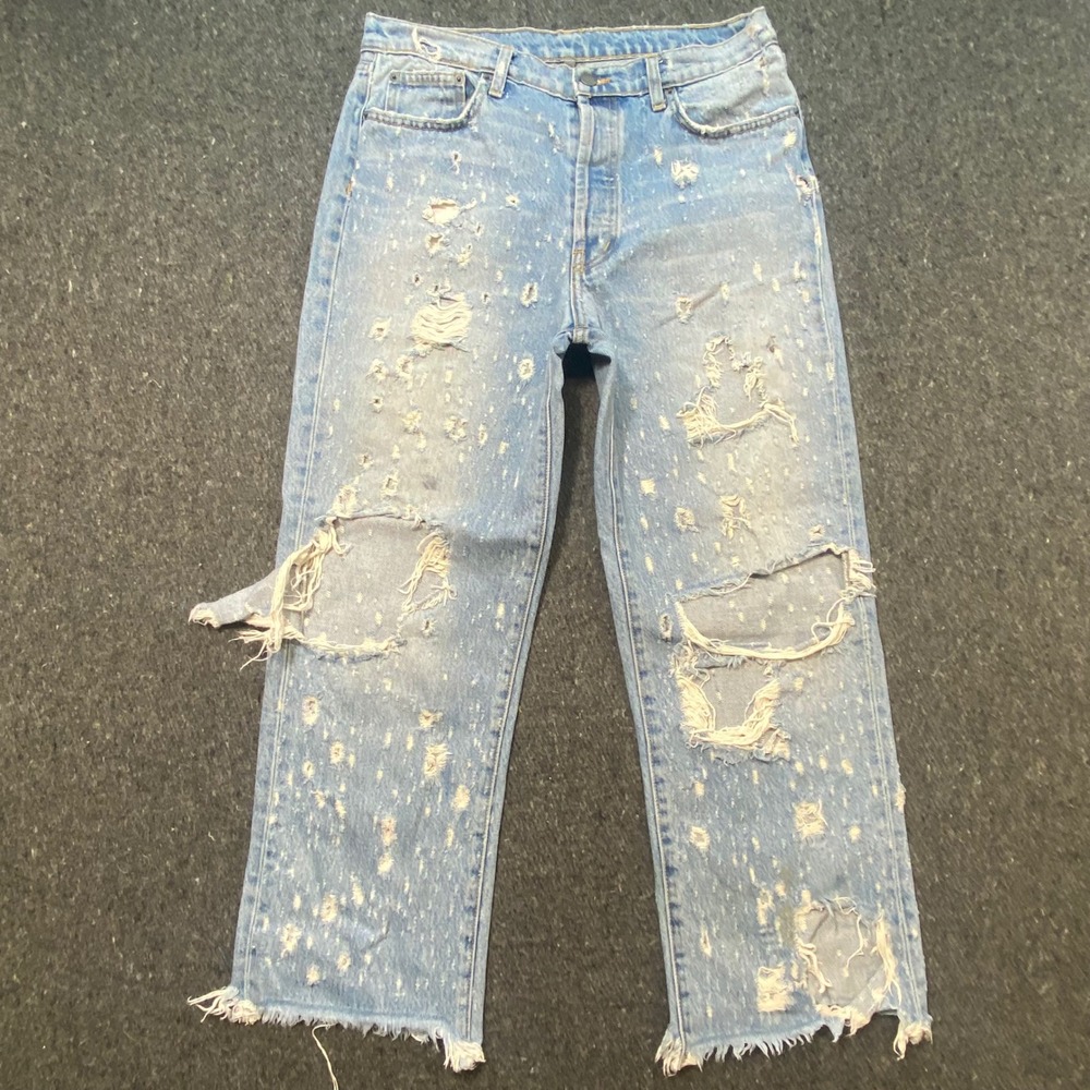 Carmar Denim Jeans 29 Womens Light Blue Distressed Ripped Raw Hem‎ Straight Leg